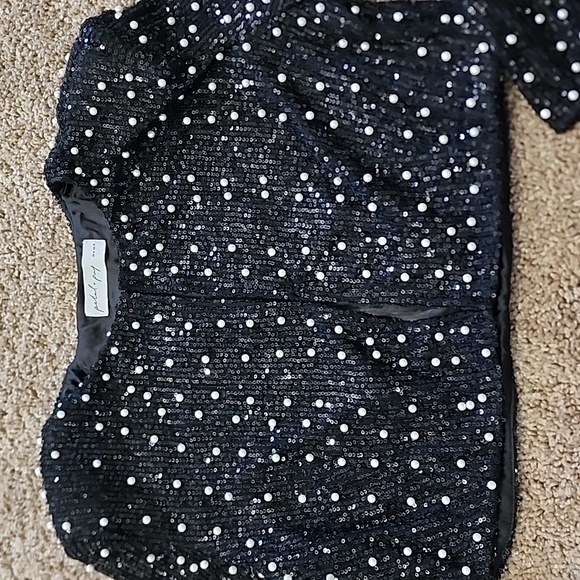 Monica All Over Pearl, Black Sequin Crop Jacket Petal + Pup - Picture 8 of 9
